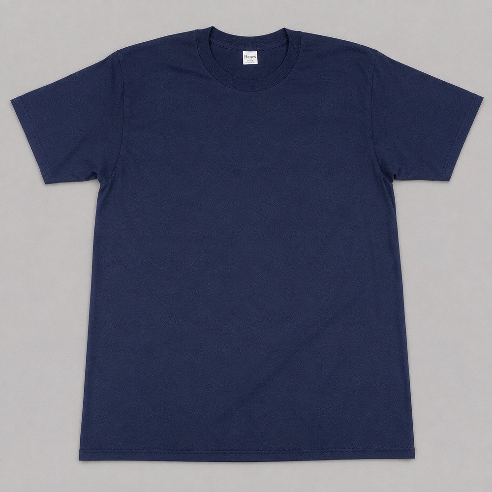 A0005-Hanes Mens Navy Blue 100% Cotton Crewneck T-Shirt Large